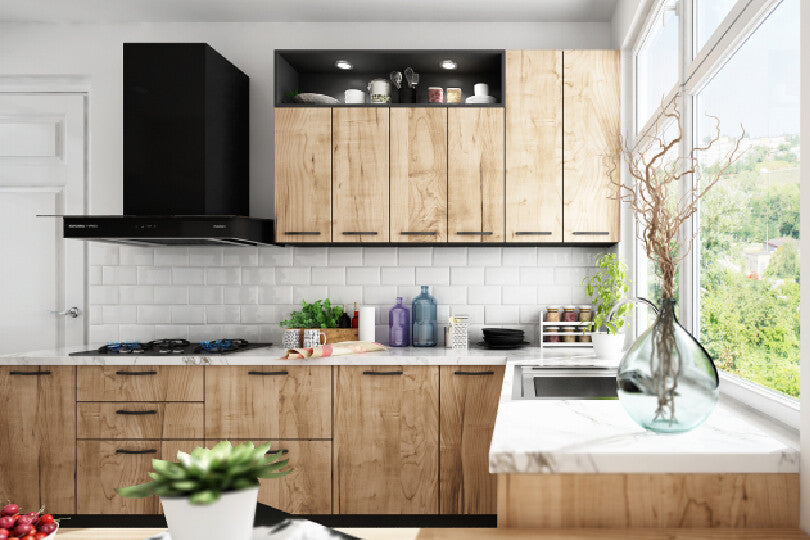 Kutchina L-shaped kitchen with cypress wood finish