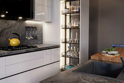 Kutchina Island kitchen with white finish and tall units