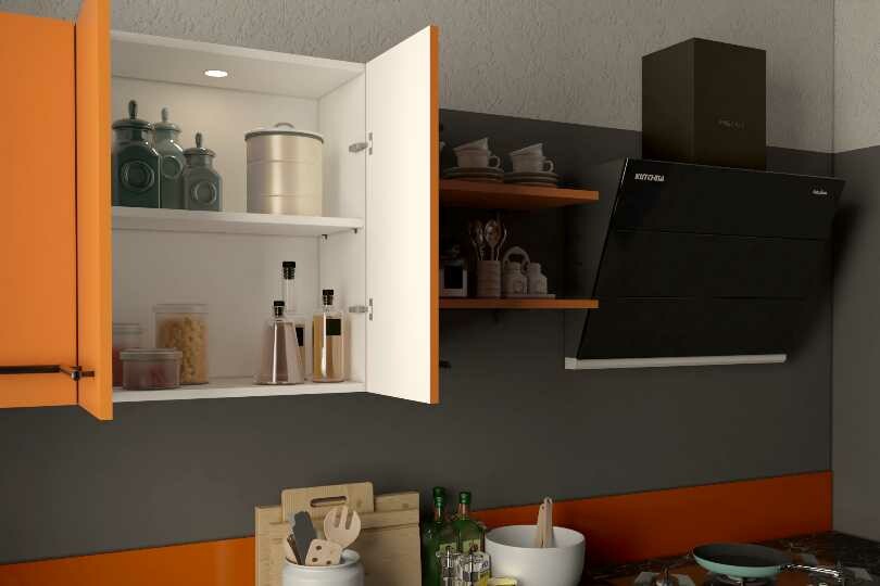 Kutchina Compact straight kitchen with rusty orange finish