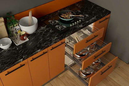 Kutchina Compact straight kitchen with rusty orange finish