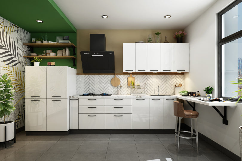 Kutchina Straight kitchen with pure white and herringbone dado tiles